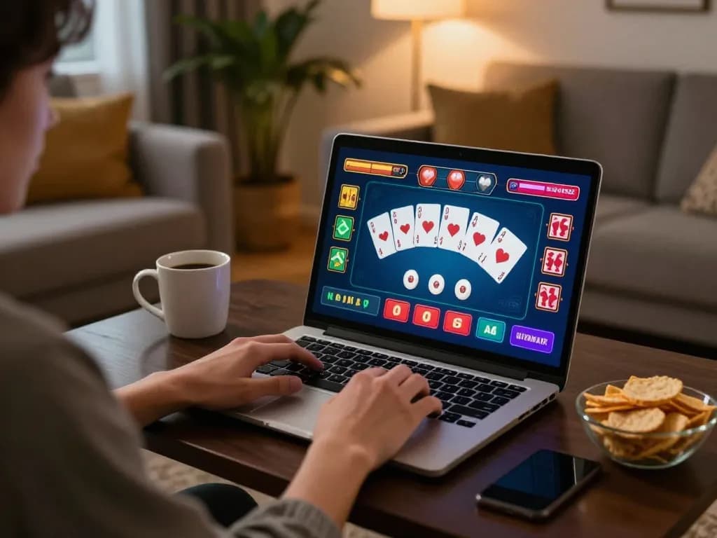 Engaging in online casino games at home, showcasing O8 HAIR best practices for strategic play.