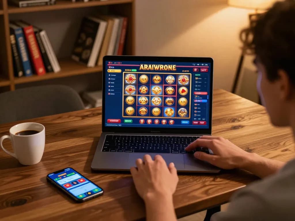 Engaged player using 13win for dynamic online casino gameplay with vibrant screens.