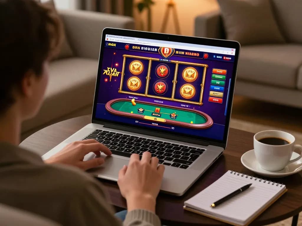 888NEW player enjoying live dealer games on laptop in cozy home setting