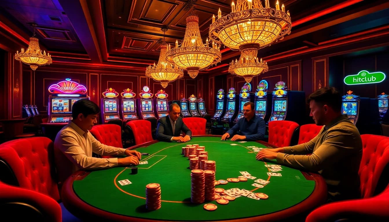 Join the excitement at HitClub as players engage in a high-stakes poker game.