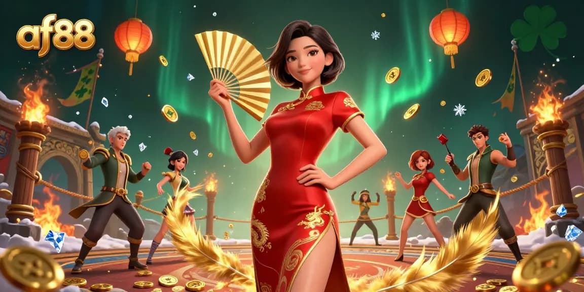 Activate your luck at af88 with a stunning Asian-themed casino scene full of gold coins and dynamic casino action.