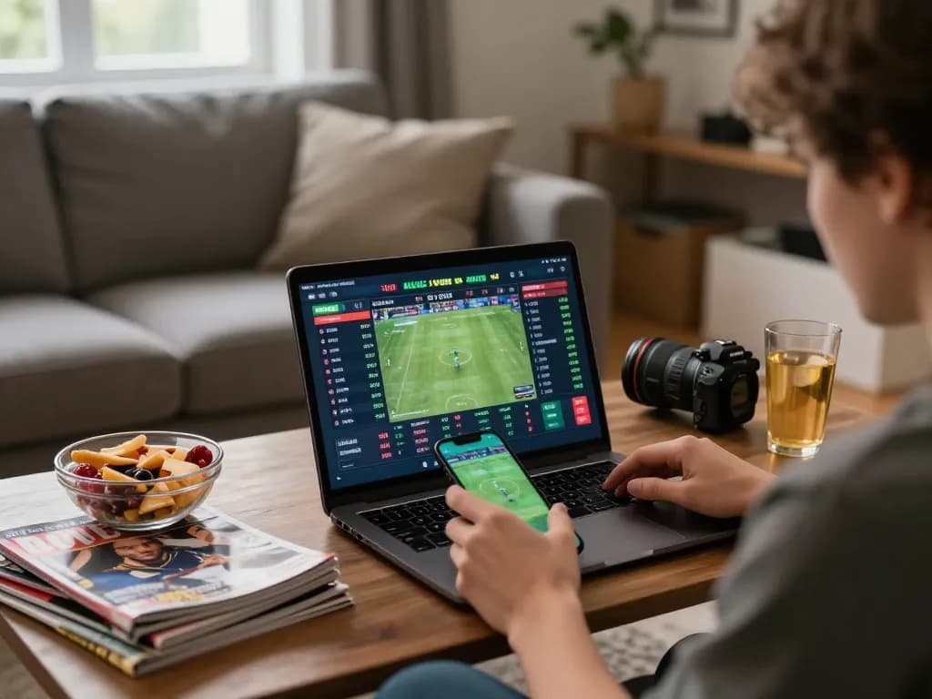 Engaging online sports betting session with fooballl odds displayed on laptop and smartphone.