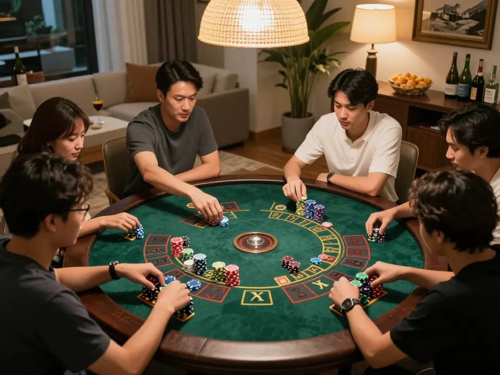 Xóc đĩa being played with friends around a beautifully set table, capturing the lively spirit of the game.