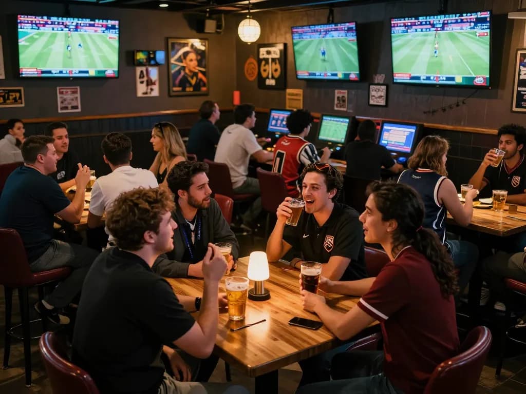 Customers enthusiastically placing bets at mu88 during a live sports event.