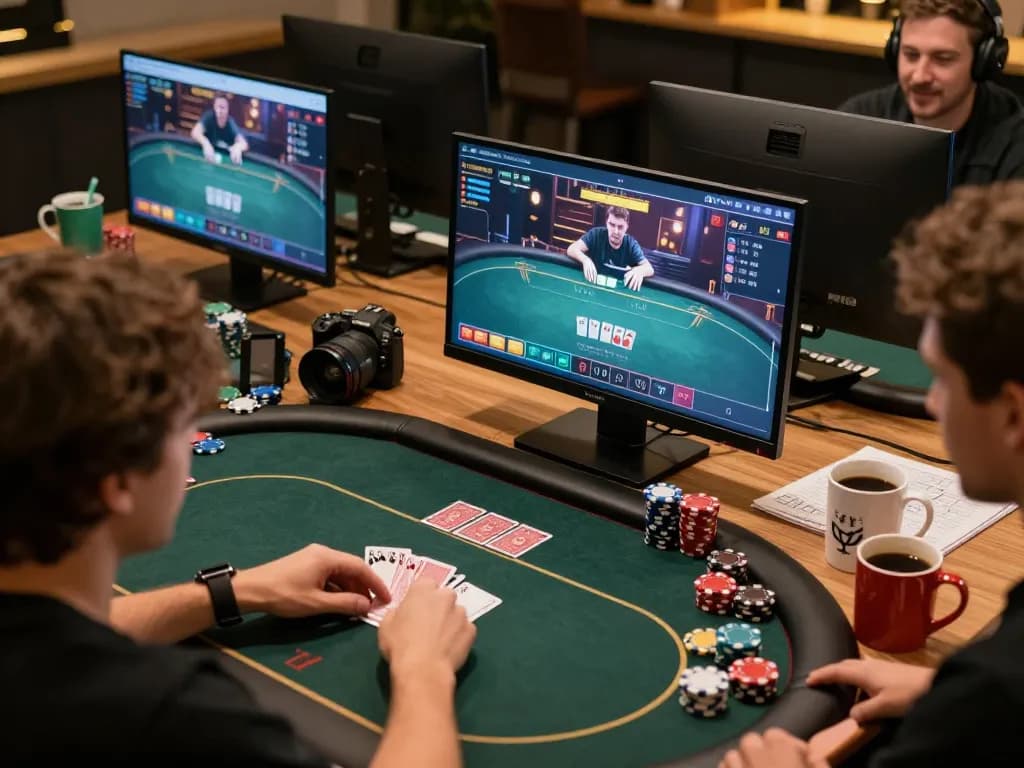 Players engage in strategic online poker gameplay on KKWIN's platform, showcasing immersive betting dynamics.