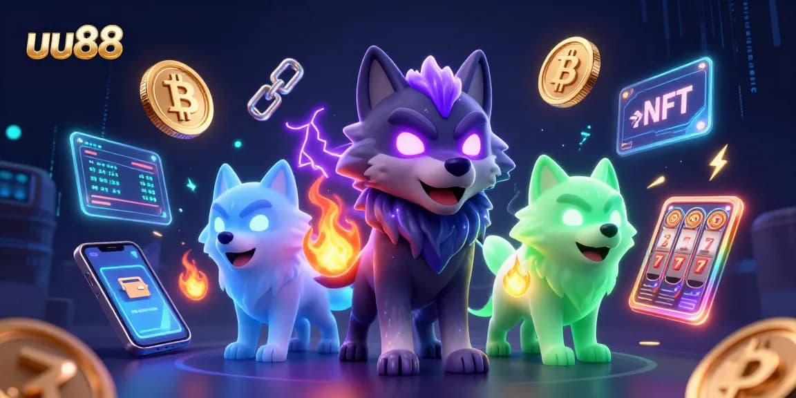 uu88 players winning big with a vibrant casino 3D illustration featuring slot machines, coins, and ghostly wolves.