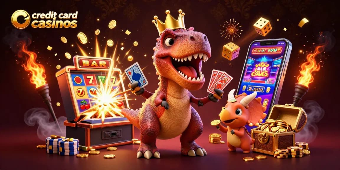 Spin and win at credit card casinos with vibrant casino characters and jackpot elements.