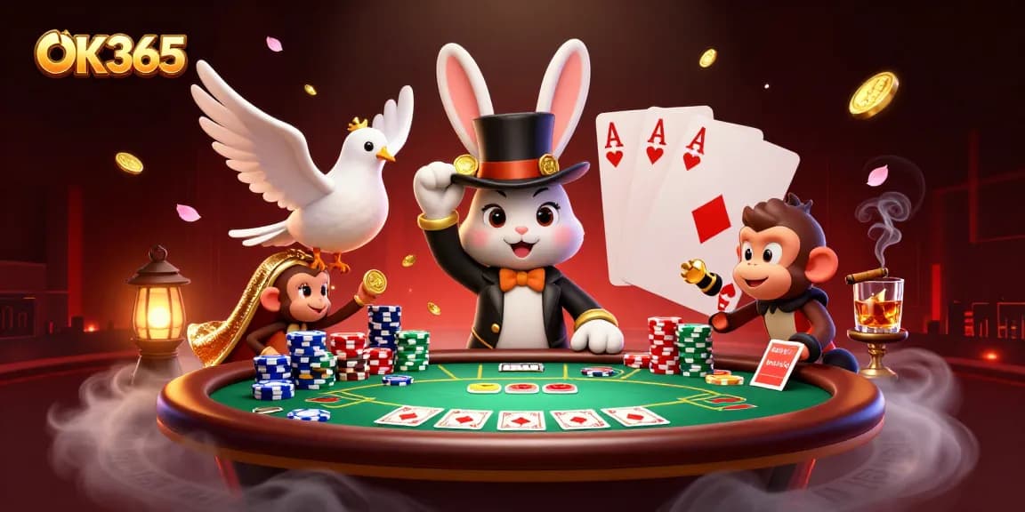 Experience the excitement of OK365 with a 3D rendering of fantasy characters in a casino.