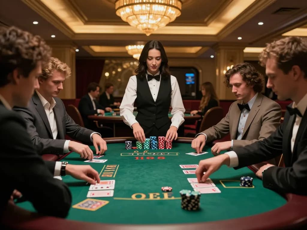 TT88 casino players strategizing in an elegant blackjack game with vibrant atmosphere.