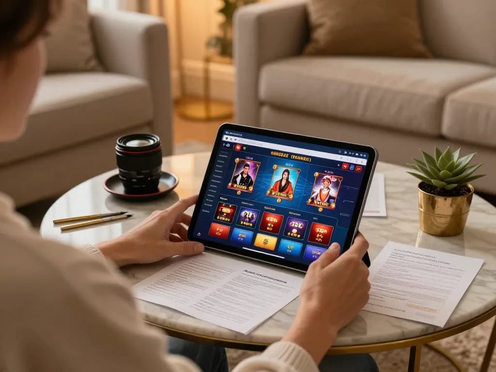 Engaging with 555win online casino on a tablet while managing bankroll notes.