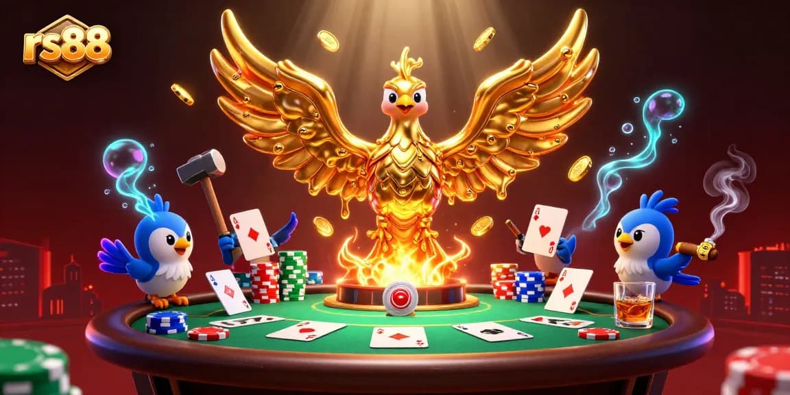 Experience the thrilling action of rs88 with a molten phoenix and poker elements in 3D.