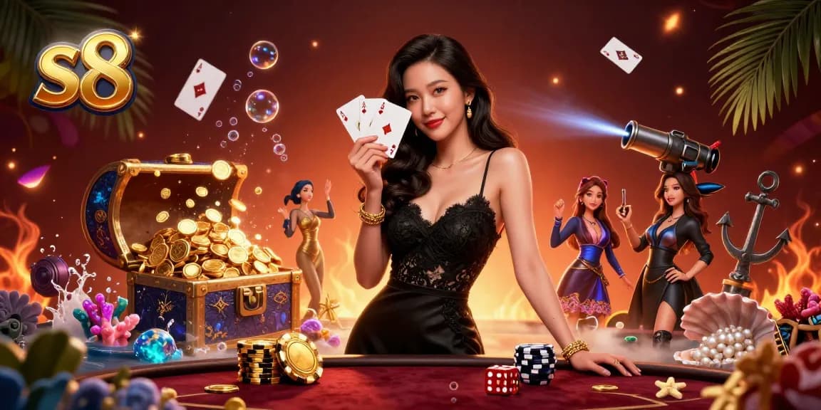 Experience winning thrills at s8 casino with an elegant woman showcasing poker skills in a luxury setting.