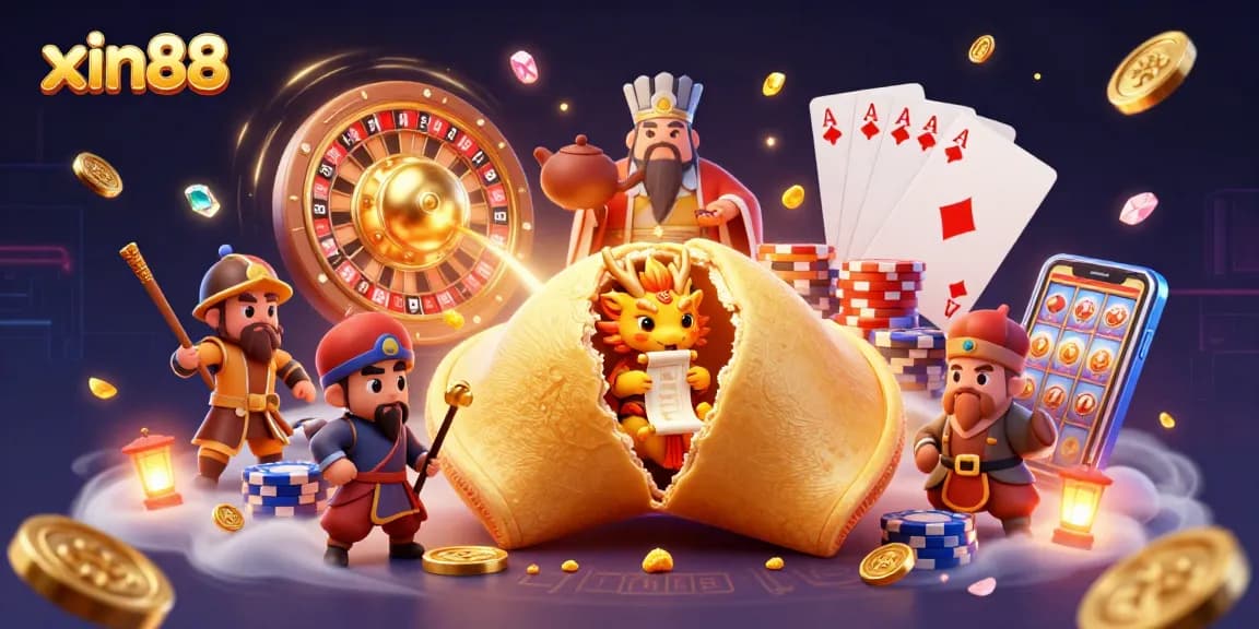 x88 showcases a dynamic 3D illustration featuring a golden fortune cookie with a wise dragon, surrounded by casino elements.