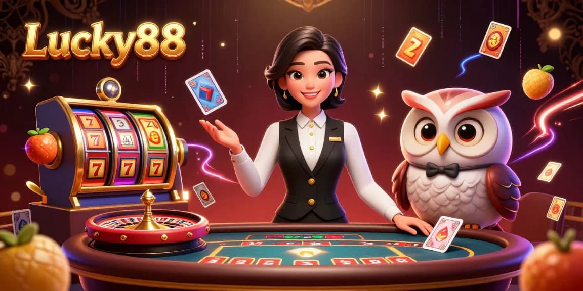 Experience the thrill of Lucky88 slots with dynamic 3D illustration featuring vibrant game elements.