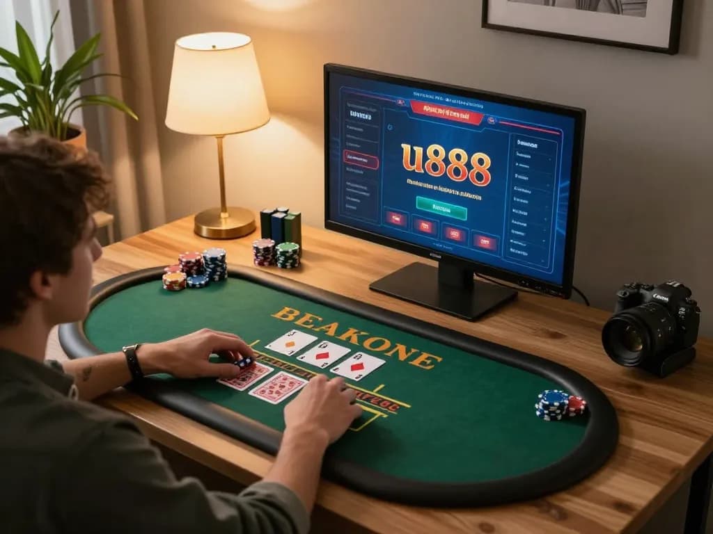 Player enjoying blackjack on u888's online casino platform, showcasing strategic gameplay