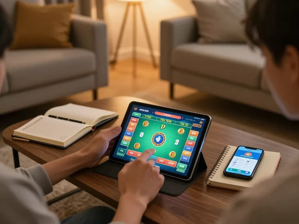 Person playing Tài Xỉu online through the taixiuonline8 app in a cozy home setting.