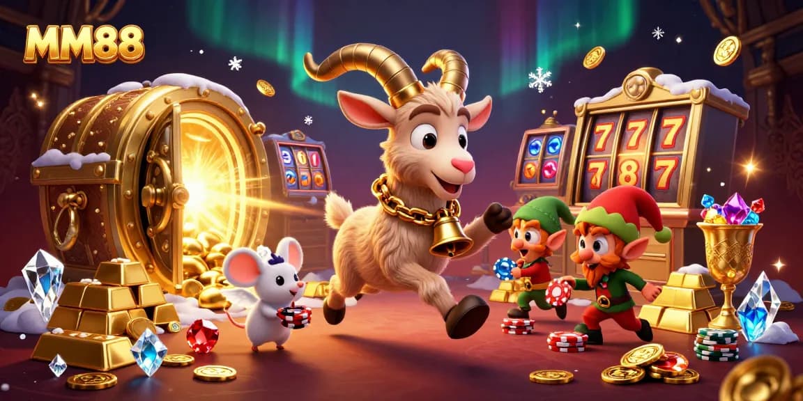 Experience the festive thrill of MM88 casino through a captivating 3D illustration with playful characters.