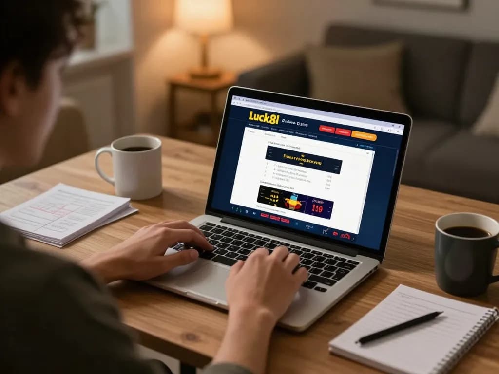 Experience online gambling with luck8l using a laptop and strategy notes in a cozy setup