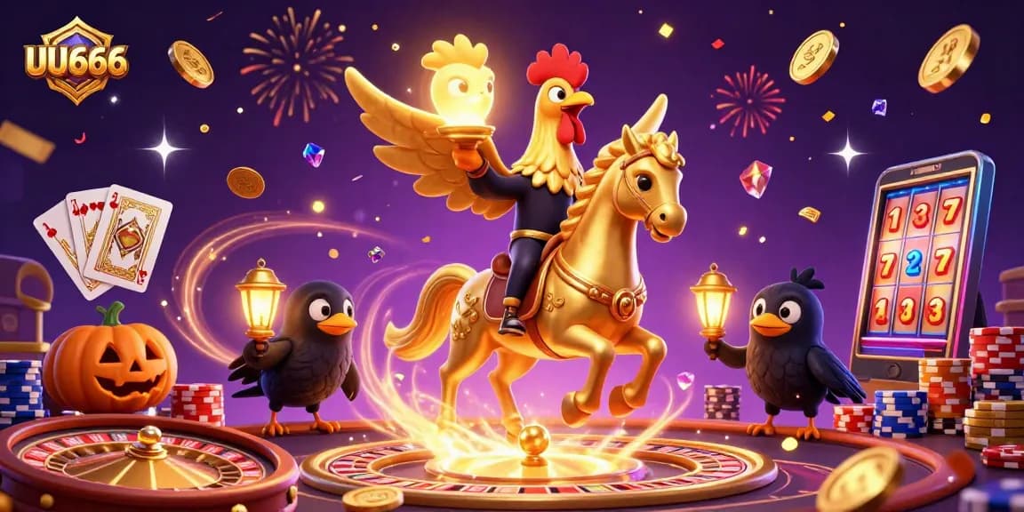Experience thrilling gameplay with UU666 at a vibrant casino filled with lucky symbols and festive energy.