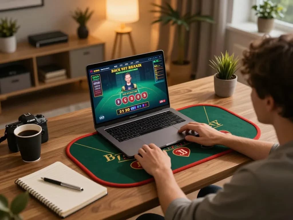Player enjoying an engaging game of baccarat on 999bet with a cozy home backdrop.