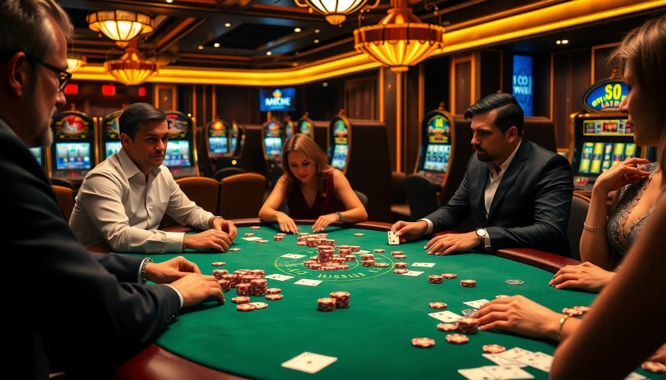 Experience MMOO live gaming with professional players at a luxurious poker table.