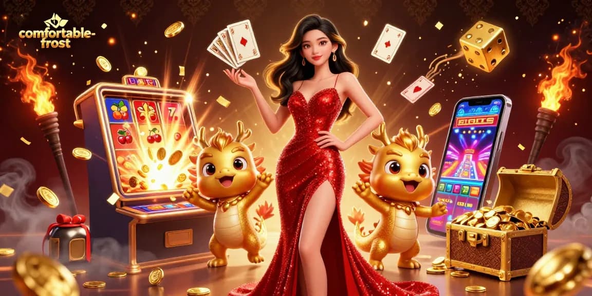 Engage with comfortable-frost where a confident Asian woman showcases vibrant casino excitement with golden themes.