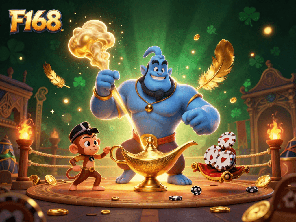 Experience thrilling gameplay at F168 with vibrant casino characters in a magical setting.