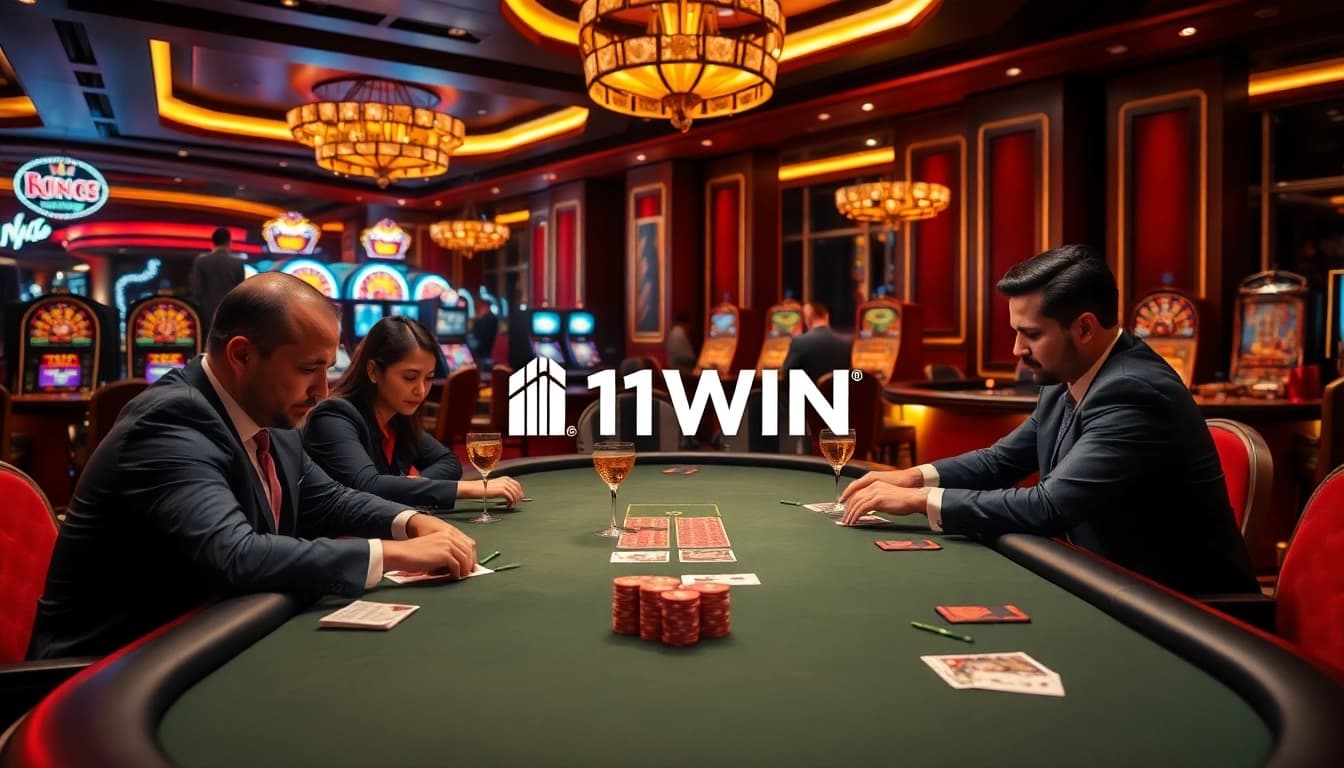 Experience an exciting poker game at 11WIN Casino with professional players and high-stakes action.