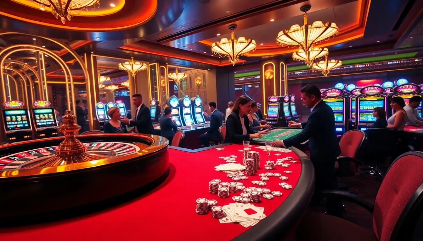 Players enjoying thrilling games at https://88new.autos/, showcasing vibrant slot machines and poker tables.