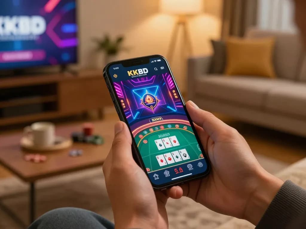 Engaging live dealer game at KKBD Bangladesh presented on smartphone in a cozy home setting.
