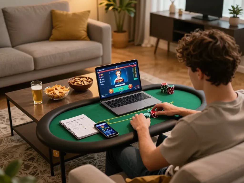 Vipwin gaming session on a laptop at home, showcasing strategic gameplay and a cozy atmosphere