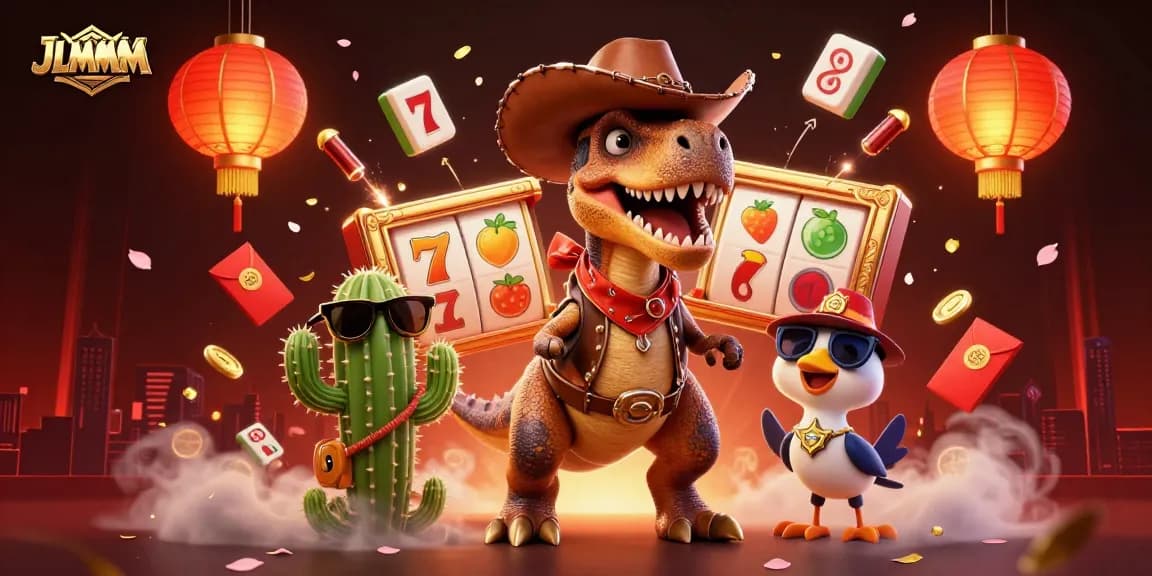 Experience thrilling gameplay with JLMMM, featuring dynamic slot reels and colorful casino elements.