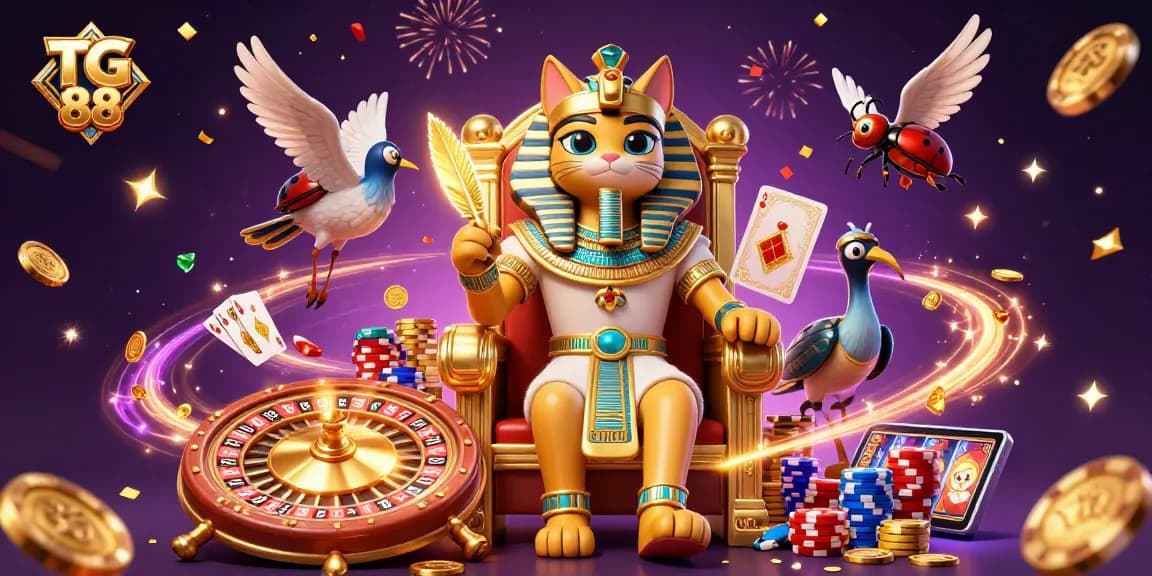 Experience thrilling online gambling action with TG 88, featuring vibrant characters and casino elements.