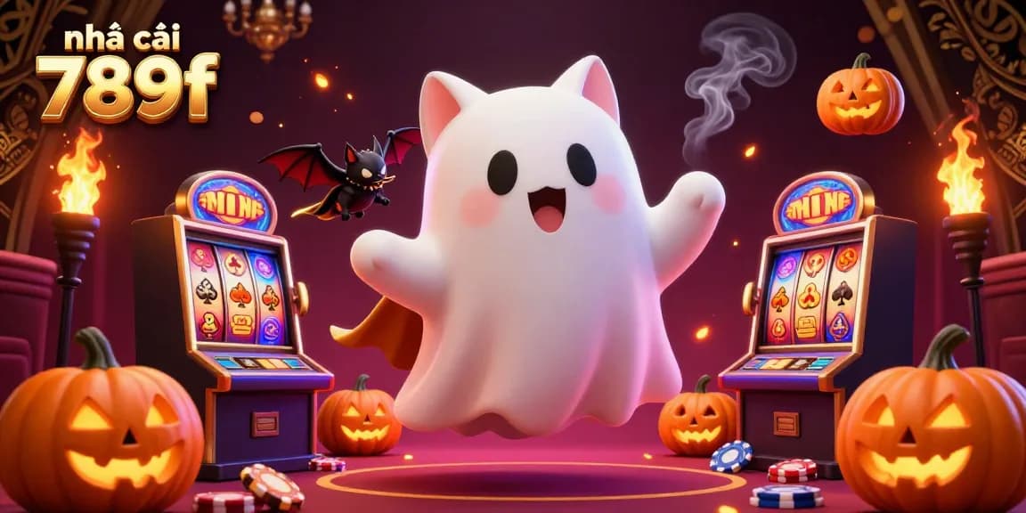 Engage with the exciting world of nhà cái 789f featuring a ghost cat and casino elements in a vibrant setting.