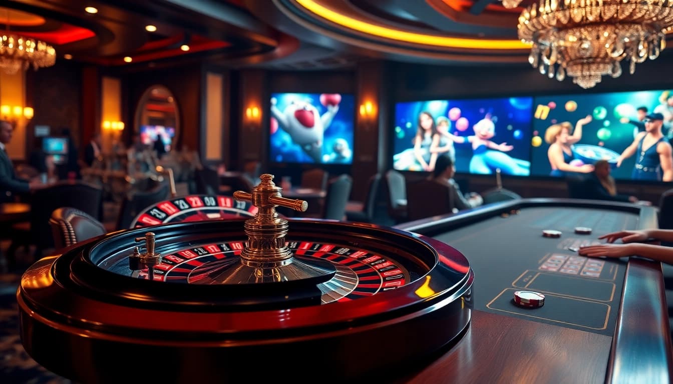 Engaging gambling scene showcasing excitement in hoat hinh trung quoc settings with roulette wheel.
