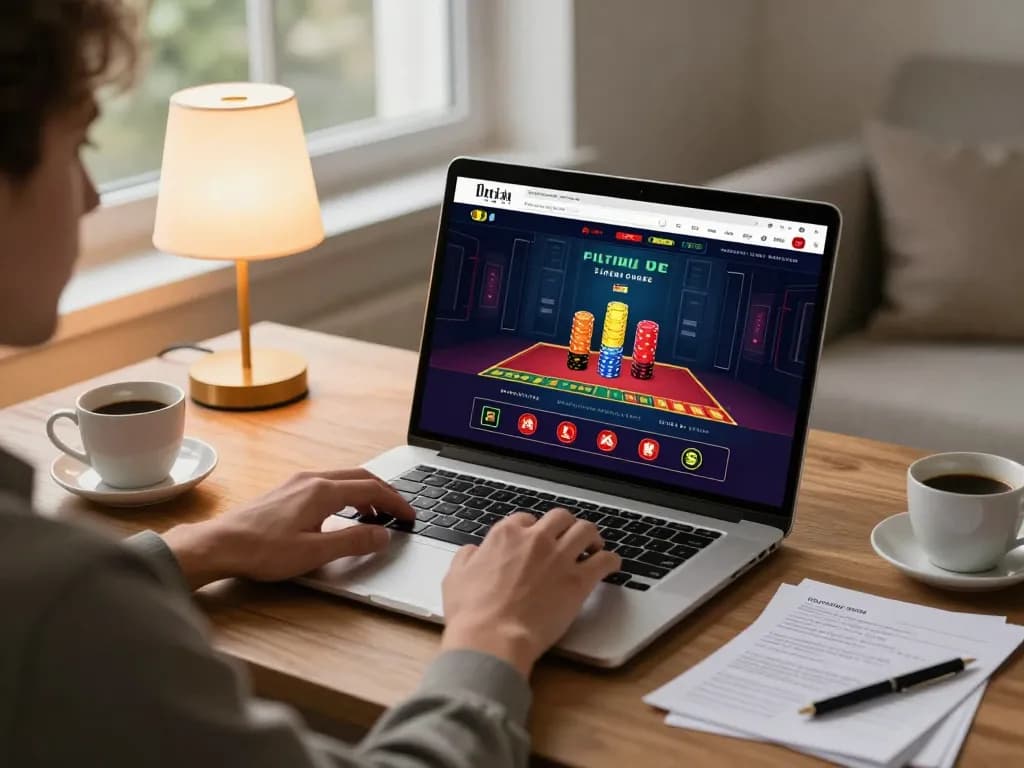 PHTAYA player strategically engaging in live dealer games on a laptop, showcasing responsible online gambling.