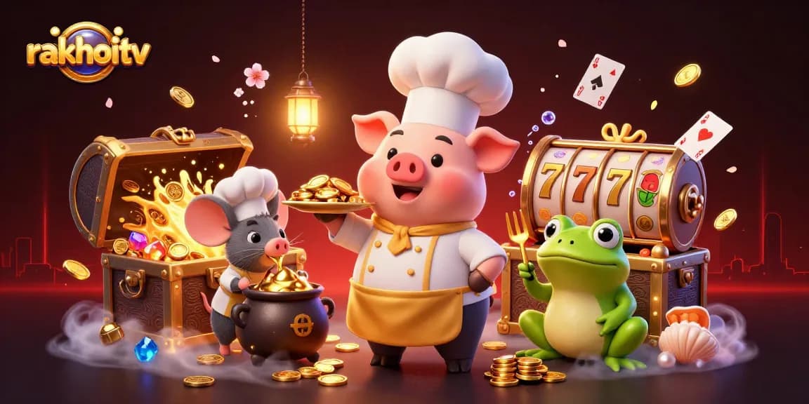 Experience the thrill of rakhoitv with exciting slot reels featuring gold coins and playful characters.