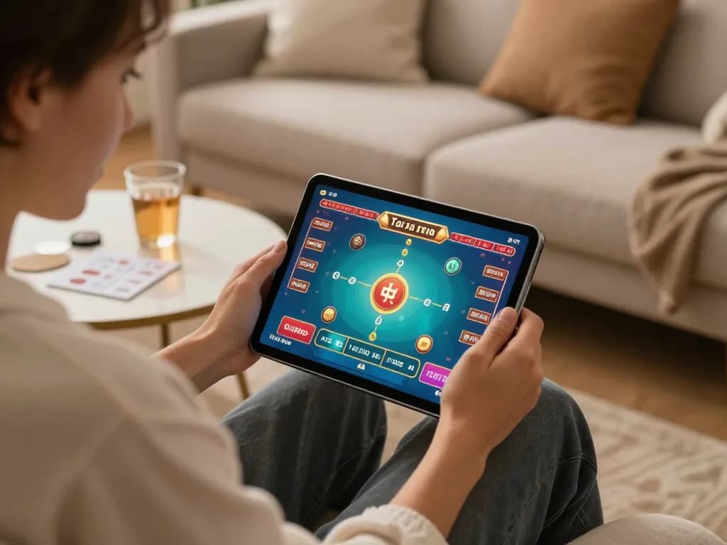 Player engaging in tai xiu online from home with strategic notes and warm ambiance.