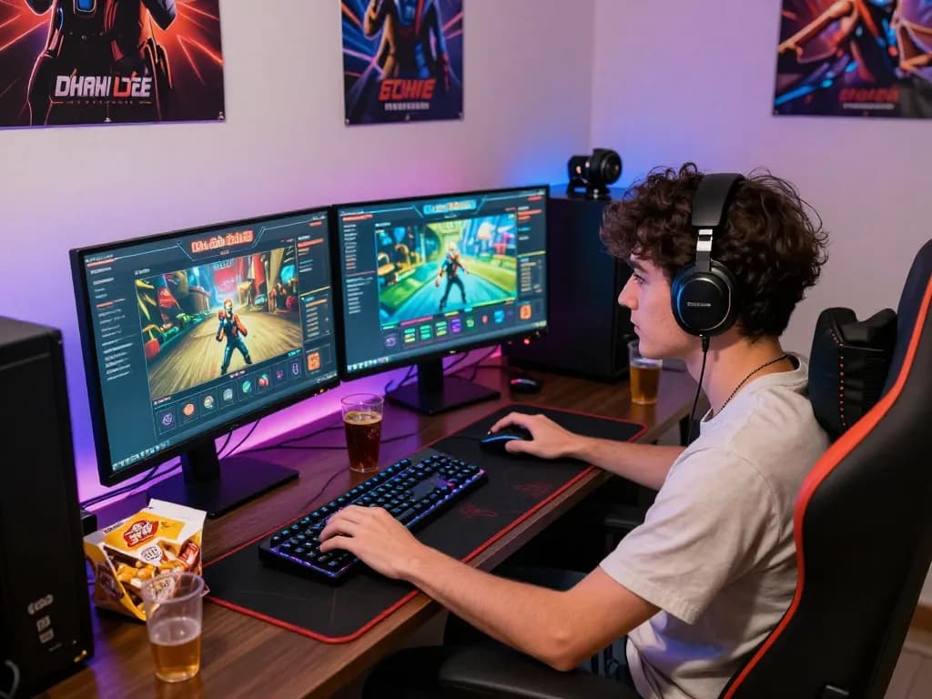 Engaged player enjoying đánh lô đề online at a vibrant gaming setup.