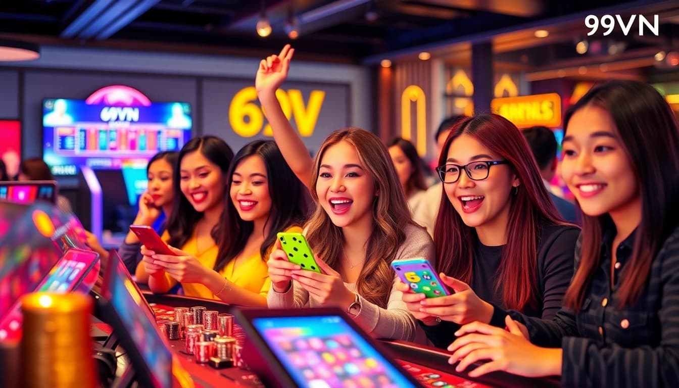 Engaged players enjoying diverse games on the 69VN online casino platform.