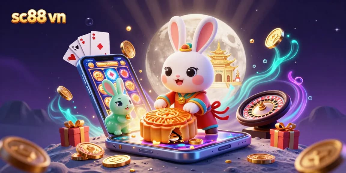 Engage with sc88 vn's exciting gaming world featuring a moon rabbit scene filled with casino elements.