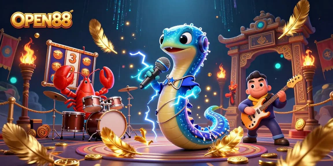 Engage in thrilling gameplay at OPEN88, featuring dynamic electric eel DJ, lobster drummer, and seahorse guitarist.