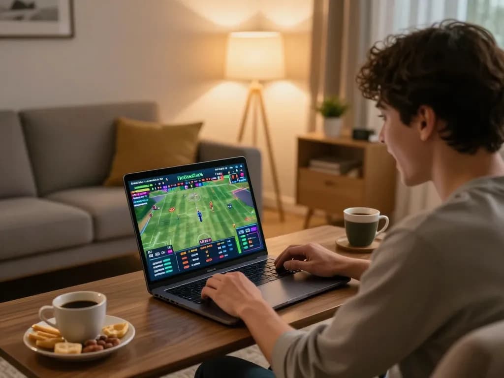 Person placing bets on nhà cái 79king from comfort of home, showcasing modern online gambling.