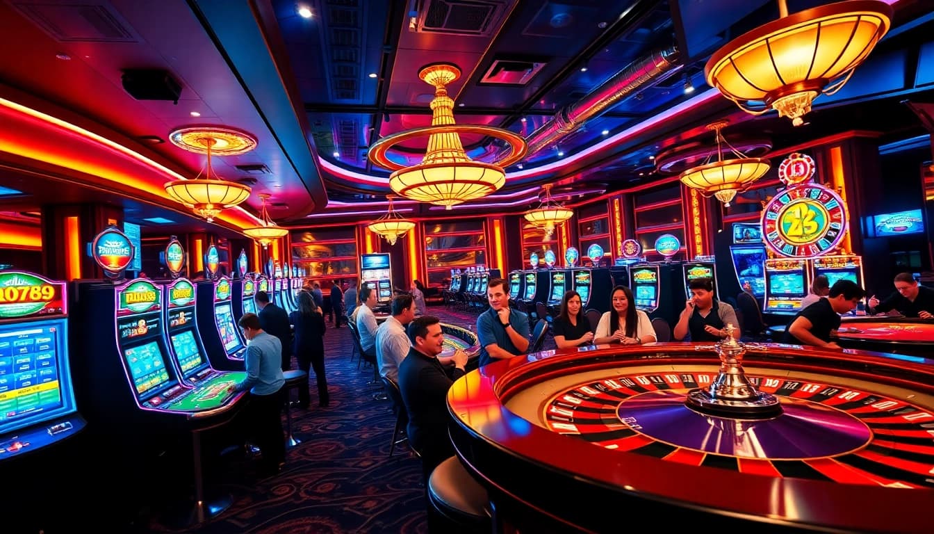 Experience luxurious gambling excitement at alo789 with vibrant gaming tables and slot machines.