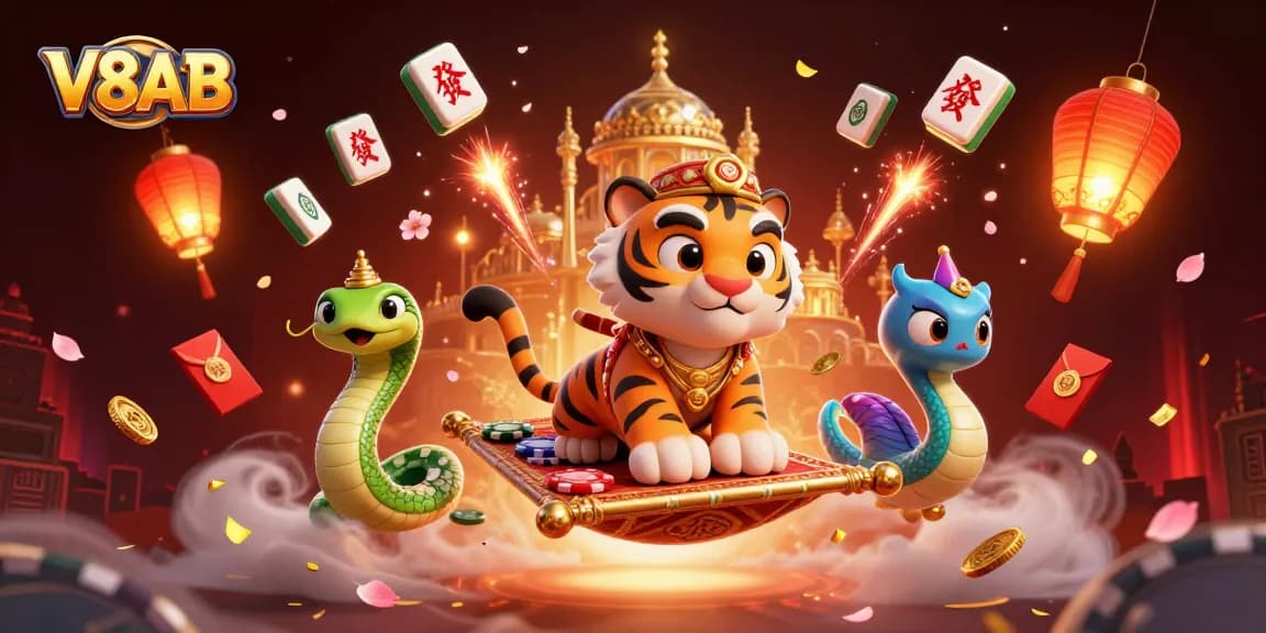 Experience the thrills of V8AB with dazzling casino elements in an enchanting illustration