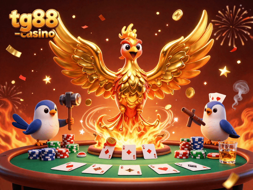 Engage in thrilling gameplay at tg88 -casino with golden phoenix and poker elements.