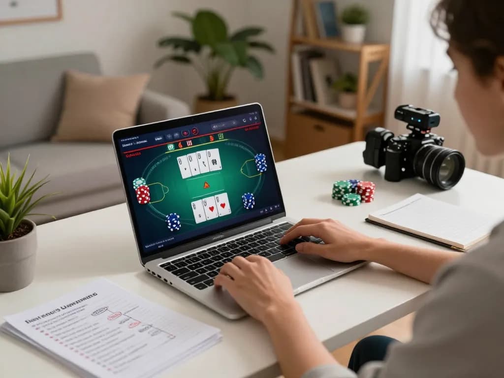 NK88 user engaged in online poker game from home, highlighting strategic gameplay.