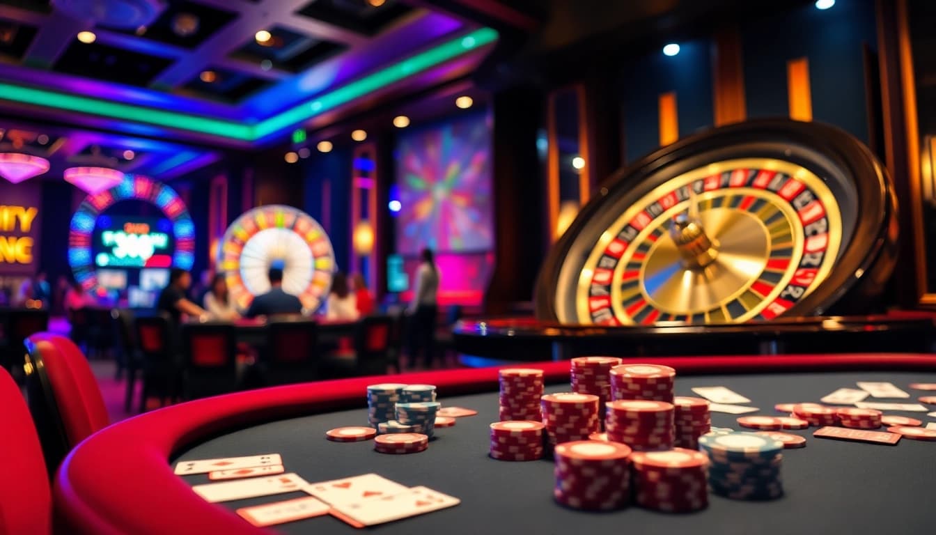 Experience high-stakes gaming action at 98win vin with players at a casino table