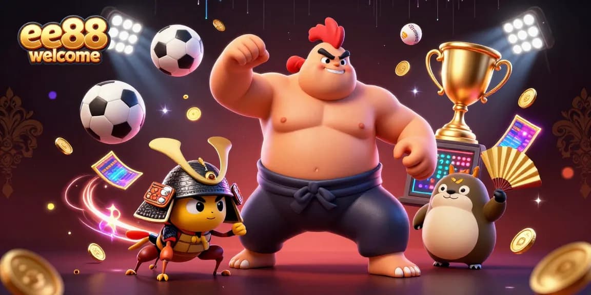 Engage with the thrilling essence of ee88 welcome as a powerful sumo rooster, fierce cricket, and tanuki announcer energize the casino scene.