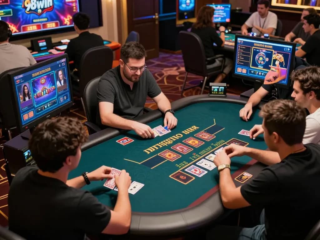 Engaging in live dealer games at 98win, players interact with card displays and betting options.